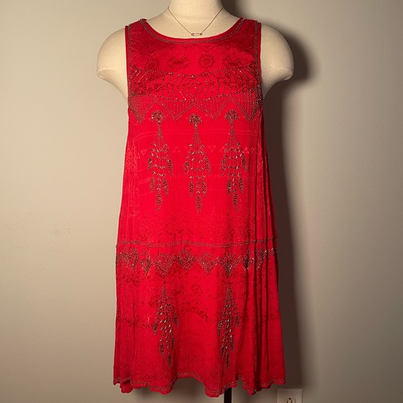 Free people red beaded open back dress / holiday size small - Picture 3 of 8